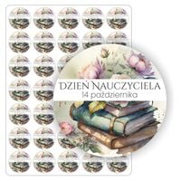 NAKLEJKI etykiety etykietki DZIEŃ NAUCZYCIELA upominek 35szt. 4cm