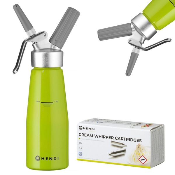 SYFON DO BITEJ ŚMIETANY 0.5L ZIELONY + 24 NABOJE | HENDI zdjęcie 1