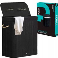 DUŻY KOSZ NA PRANIE BIELIZNĘ BAMBUSOWY SKŁADANY 100L CZARNY DWUKOMOROWY