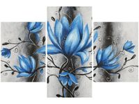 90X60CM OBRAZ OBRAZ STALOWE MAGNOLIE KWIATY NIEBIESKIE TRZY OBRAZY