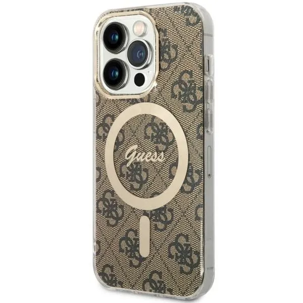 Etui Guess 4G MagSafe na iPhone 14 Pro - brązowe zdjęcie 1
