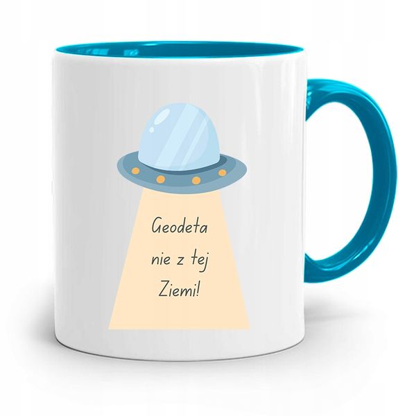 Kubek Błękitny Dla Geodety Nie Z Tej Ziemi Z Nadrukiem Ze Zdjęciem zdjęcie 1