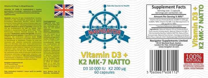 WITAMINA D3 10000IU + K2 MK-7 200mcg 60 kapsułek zdjęcie 2