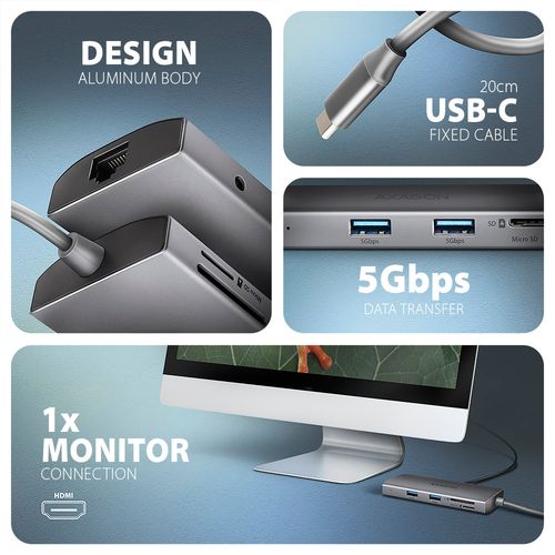 AXAGON Multi port USB-C 5Gbps hub | HMC-8HLSA na Arena.pl