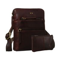 elegancka, brązowa listonoszka męska ze skóry naturalnej z etui w zestawie