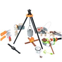 DUŻY ZESTAW DO BIWAKOWANIA DREWNIANY  AKCESORIA 45 EL