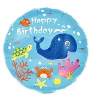 Balon foliowy podwodny świat Happy Birthday jasny niebieski, 45 cm