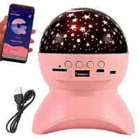 Projektor gwiazd lampka nocna nieba star led głośnik bluetooth usb rzutnik — Różowy