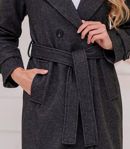 DAMSKI PRĄŻKOWANY PŁASZCZ Z PASKIEM PRZEJŚCIOWY JESIENNY ZIMOWY XXL na Arena.pl