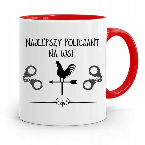 Kubek Czerwony Dla Najlepszego Policjanta Na Wsi Z Nadrukiem Ze Zdjęciem zdjęcie 1