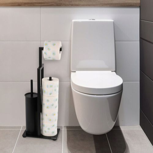 STOJAK na szczotkę WC + KOSZ na śmieci mały czarny zestaw łazienkowy na Arena.pl