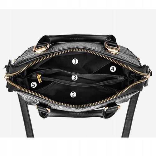 TOREBKA Damska CZARNA EKO Skóra Krokodyla Usztywniana Elegancka Brelok Kot na Arena.pl