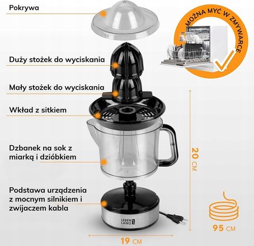Elektryczna wyciskarka do cytrusów LEBENLANG 700ml 2 kierunki BPA-free na Arena.pl