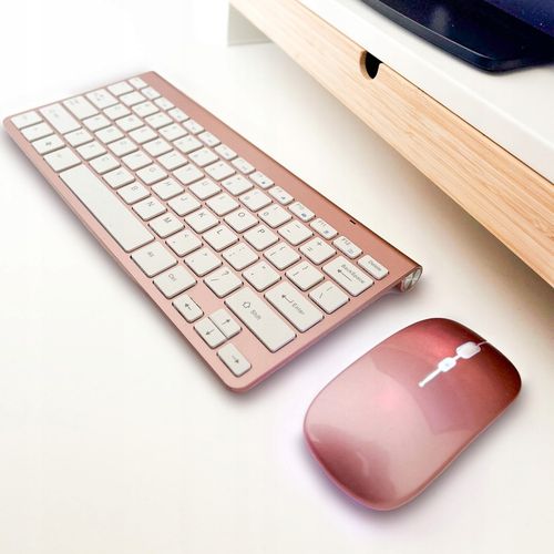 Klawiatura bezprzewodowa rose gold do komputera QWERTY różowa mała bez num na Arena.pl