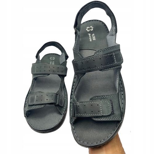 SANDAŁY MĘSKIE SKÓRZANE OBUWIE BUTY NA RZEPY SKÓRA BYDLĘCA + GRATIS ŁYŻKA na Arena.pl