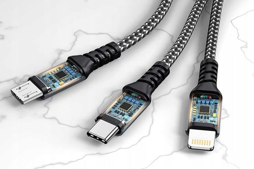 MOCNY KABEL PRZEWÓD OPLOT NYLON 3w1 Webski PRO Series microUSB TYP-C iPhone na Arena.pl