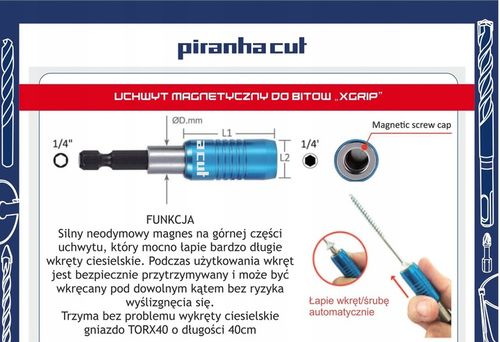 PIRANHACUT Uchwyt magnetyczy do bitów 1/4 GRATIS - Idealny na Arena.pl