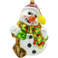 Bombka choinkowa szklana: Duży wesoły bałwanek z szalikiem i pomponami