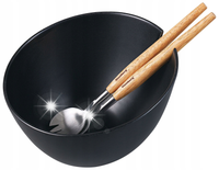 MISA PORCELANOWA DO SERWOWANIA SAŁATEK 23CM CZARNA Z ŁYŻKAMI MISKA