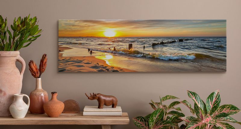 Obraz Panoramiczny MORZE Bałtyckie Plaża Zachód Słońca 145cm x 45cm zdjęcie 4