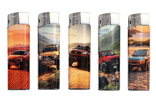 Zestaw 5 sztuk Klasycznych Zwykłych Zapalniczek Gazowych Piezo z Autami na Arena.pl