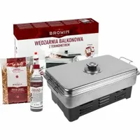 Wędzarnia balkonowa z termometrem - zestaw zrębki+paliwo do wędzenia Browin