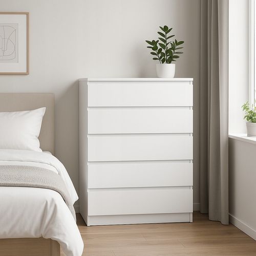 Komoda biała 5 szuflad nowoczesna duża szafka do salonu pokoju na Arena.pl