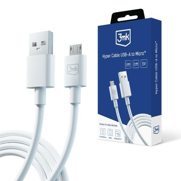 3MK Hyper Cable USB-A - Micro USB 1.2m 5V 2,4A Biały/White Kabel zdjęcie 1