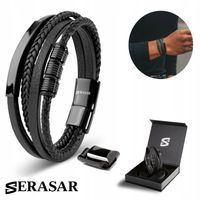 SERASAR, Skórzana Bransoletka dla Mężczyzn [Brave] - Czarny, 23cm