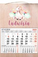 KALENDARZ 2025 jednodzielny DREWNIANY dla dzieci nadruk jednorożca + imię