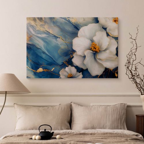 Obraz Do Salonu Kwiaty Niebieski Marmur Glamour Abstrakcja 90cm x 60cm na Arena.pl