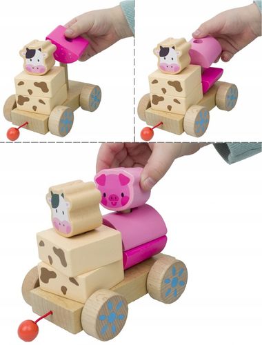 LT333 NOWY DREWNIANY POCIĄG Z WAGONAMI I KLOCKAMI WIEJSKA SCENERIA na Arena.pl