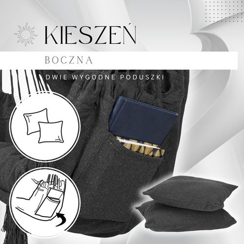 Hamak brazylijski z poduszkami fotel wiszący krzesło boho ciemnoszare na Arena.pl