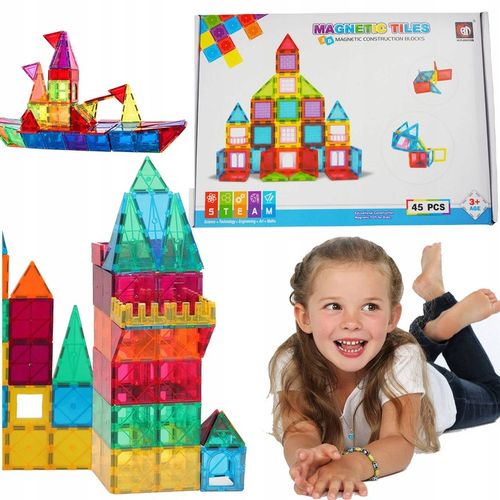 KLOCKI MAGNETYCZNE KONSTRUKCYJNE 3D DUŻE 45 elem. na Arena.pl