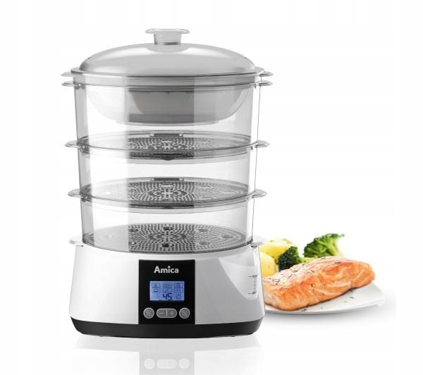 Parowar Amica PT3012 900W 10,8L 3 Pojemniki Wyświetlacz Timer Biały zdjęcie 3