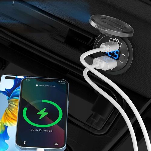 Ładowarka samochodowa USB QC 3.0 USB-C C PD gniazdo zapalniczki Woltomierz na Arena.pl