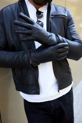 Rękawiczki skórzane męskie klasyczne DOTYKOWE z polarkiem miś na Arena.pl