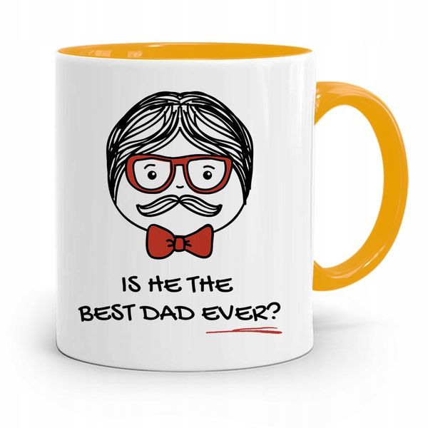 Kubek Żółty Dzień Ojca Dla Taty Is He The Best Dad Z Nadrukiem Ze Zdjęciem zdjęcie 1