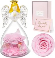 Figurka Szklana Anioł z Wieczną Różą 7x13cm Różowy Prezent dla Niej