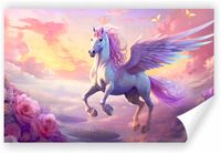 Fototapeta PREMIUM STRUKTURA ZMYWALANA biały jednorożec ze skrzydłami