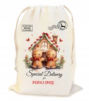 PEROSNALIZOWANY WOREK NA ŚWIĄTECZNY PREZENT POD CHOINKĘ Z IMIENIEM 23*34CM