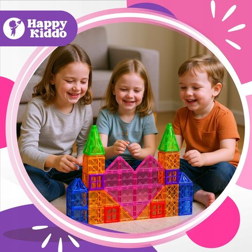 Klocki magnetyczne konstrukcyjne budowlane edukacyjne duży zamek 112 elemen na Arena.pl