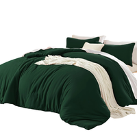 Pościel Bawełna Efekt Lnu 135x200 80x80 Ciemnozielona Zamek Błyskawiczny