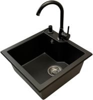 Zlewozmywak jednokomorowy NUMO czarny + bateria NOON + dozownik