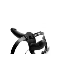 xr brands vibrating double system harness silikonowy, 10 trybow, czarny
