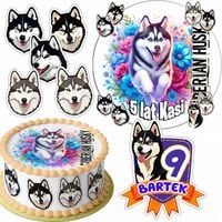 ZESTAW OPŁATEK NA TORT 20CM + 16 POSTACI - PSY Husky + IMIĘ 15CM 18CM