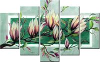 70 100CM OBRAZ 5 ELEM SŁODYCZ MAGNOLII ZIELENI DRUK PŁÓTNO