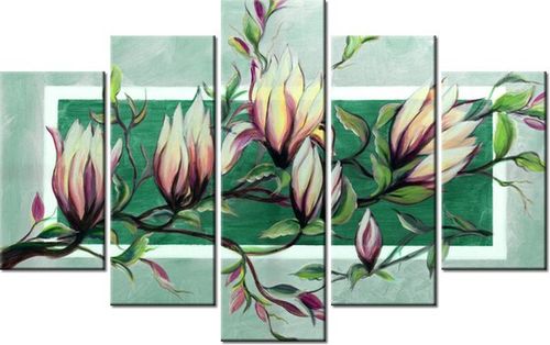 70 100CM OBRAZ 5 ELEM SŁODYCZ MAGNOLII ZIELENI DRUK PŁÓTNO na Arena.pl