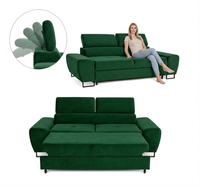 Kanapa sofa rozkładana f spania reg zagłówek welur zielony Savio 2 os