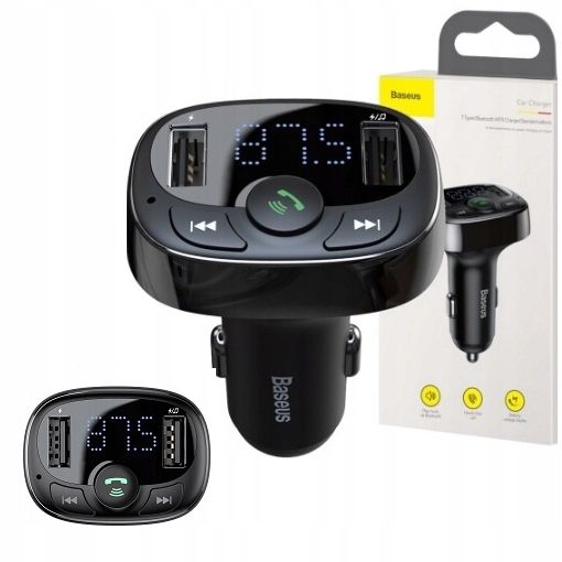 BASEUS TRANSMITER ŁADOWARKA 2xUSB FM BLUETOOTH CZYTNIK KART MICRO SD zdjęcie 1